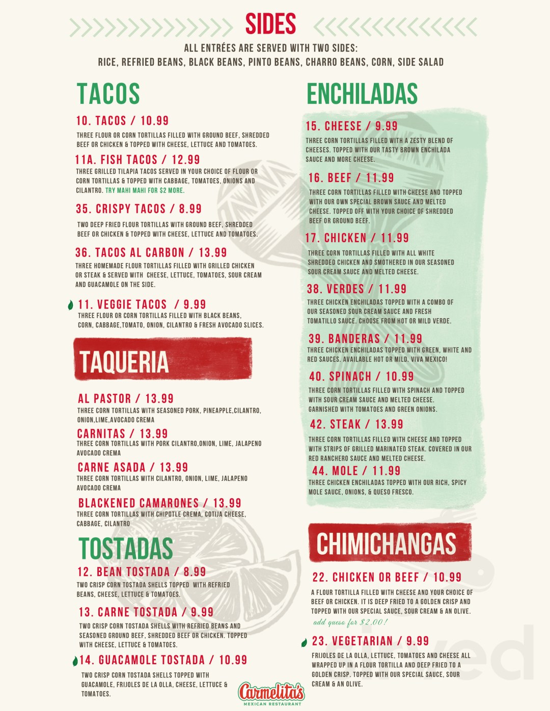 Picture of: Carmelita’s Mexican Restaurant menu in St