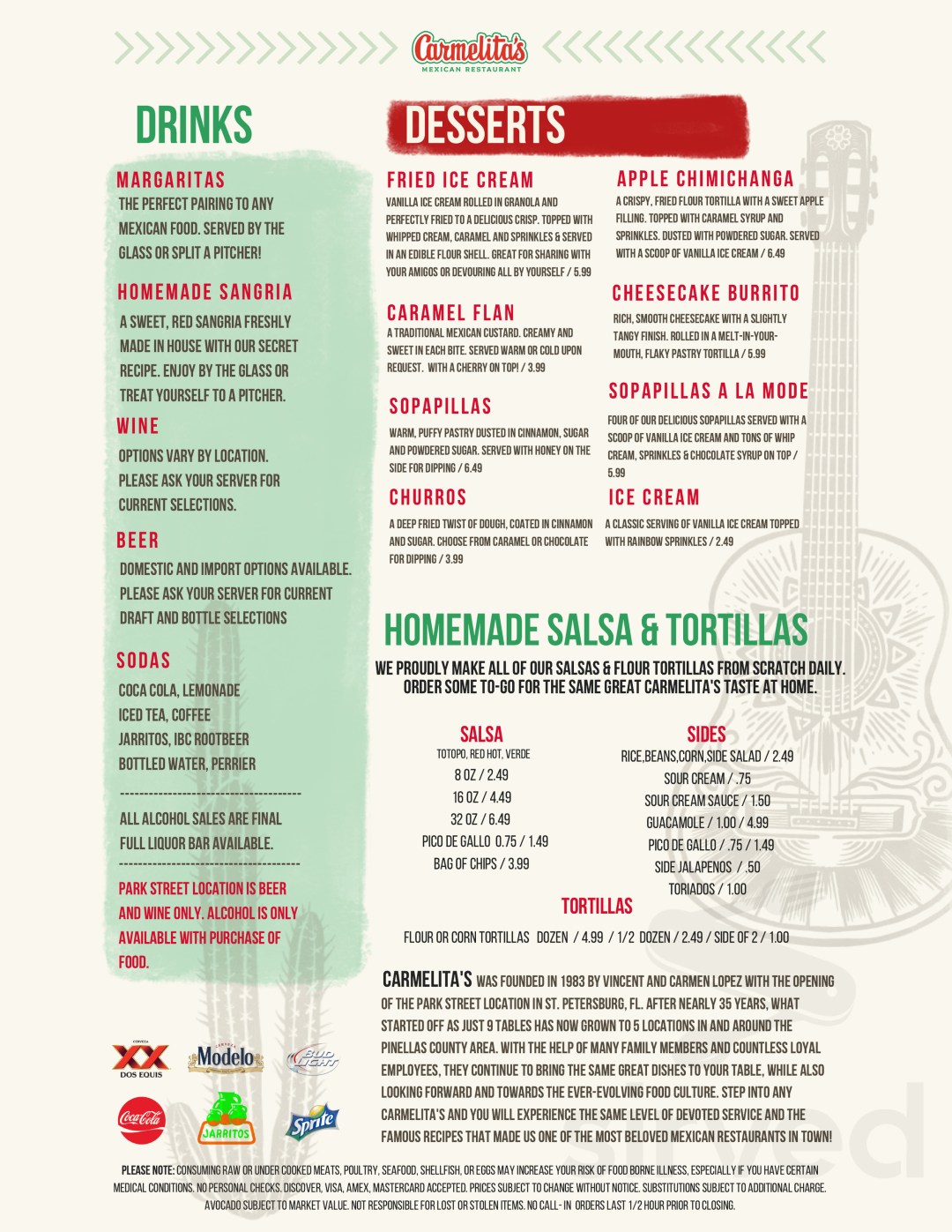 Picture of: Carmelita’s Mexican Restaurant menu in St