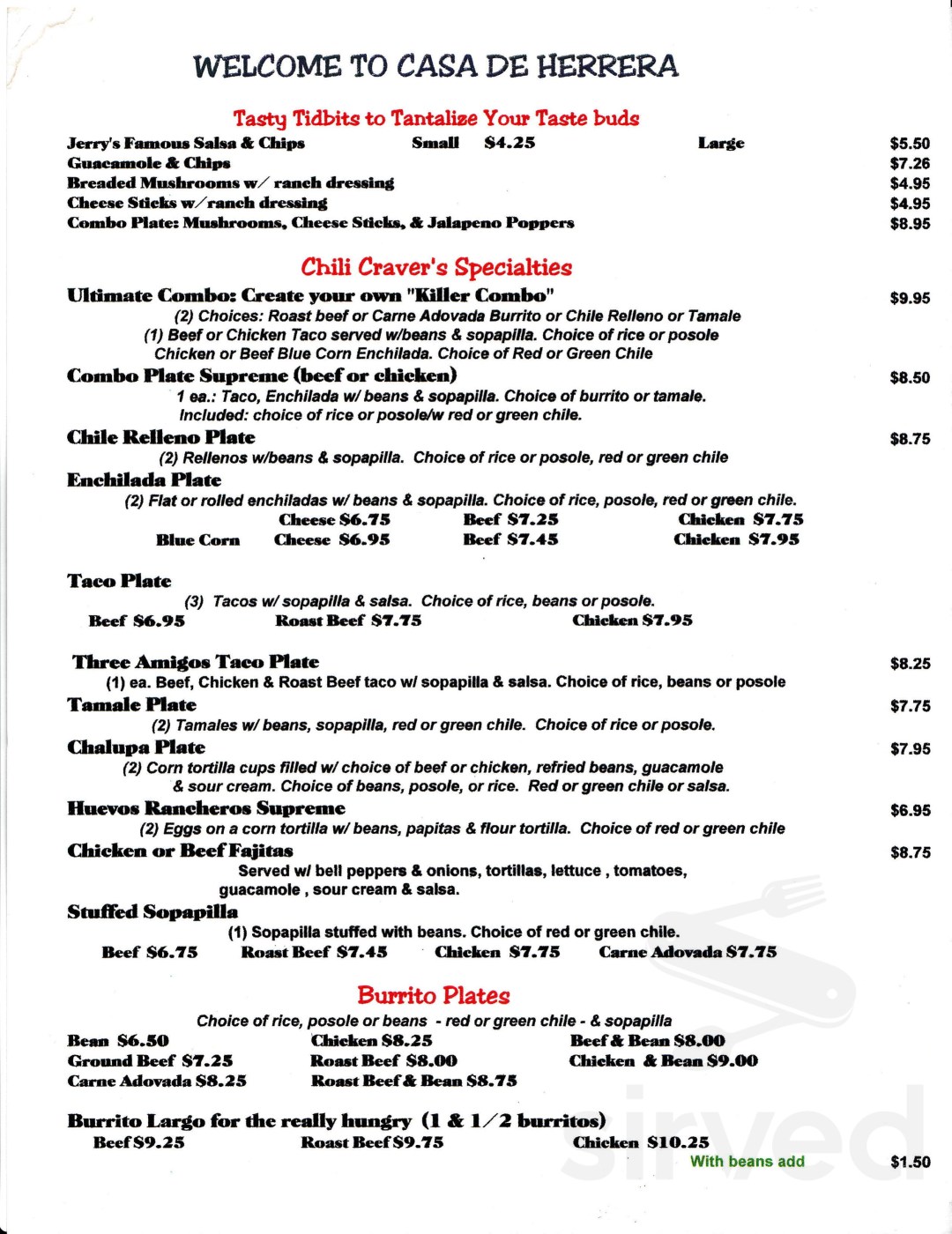 Picture of: Casa De Herrera Restaurant menu in Pecos, New Mexico, USA