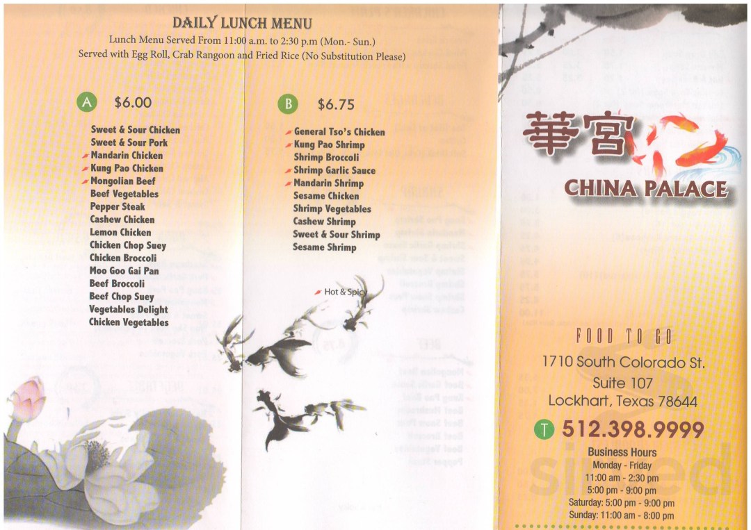 Picture of: China Palace Restaurant menu in Lockhart, Texas, USA
