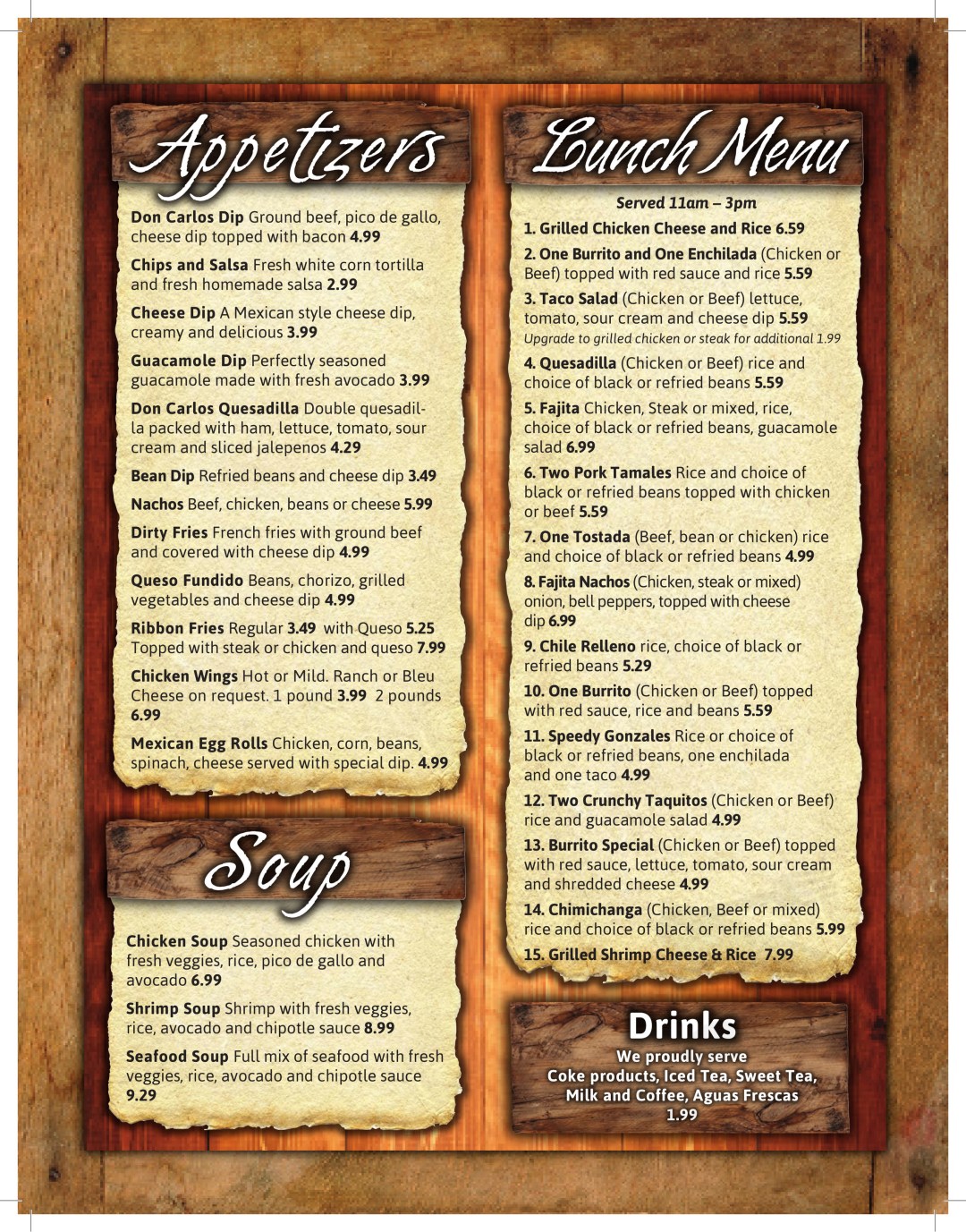 Picture of: Don Carlos Authentic Mexican Restaurant menu in Chaffee, Missouri, USA