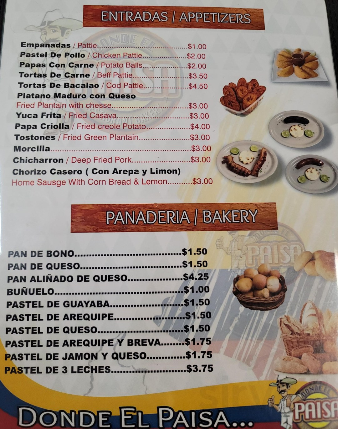 Picture of: Donde El Paisa Restaurant & Bakery menu in East Haven, Connecticut