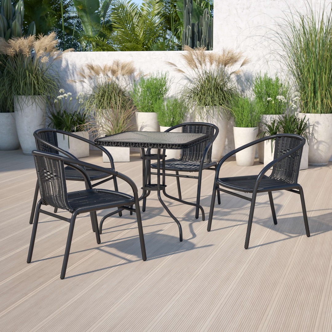 Picture of: Flash Furniture  Pack Gray Rattan Indoor-Outdoor Restaurant Stack Chair