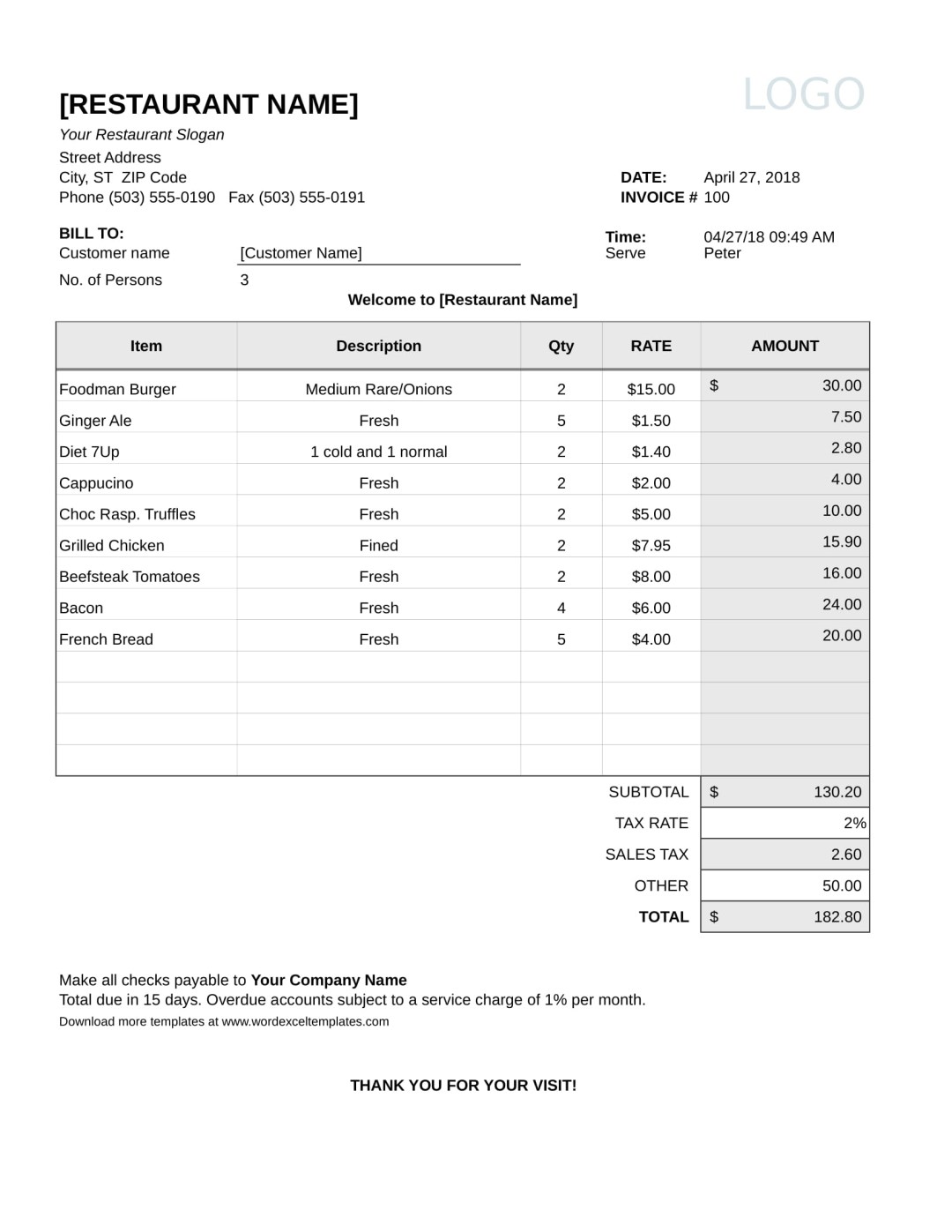 Picture of: FREE + Restaurant Receipt Forms in PDF  MS Word  Excel