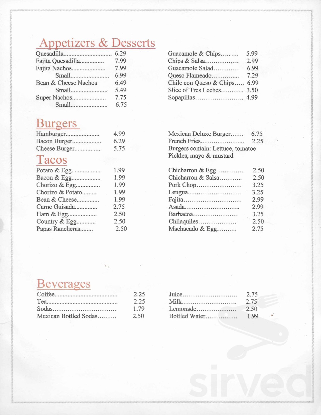 Picture of: Garibaldi Mexican Restaurant menu in San Antonio, Texas, USA