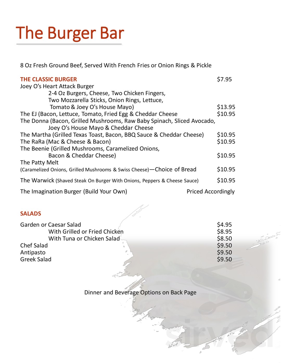 Picture of: Joey O’s Restaurant menu in Warwick, Rhode Island, USA