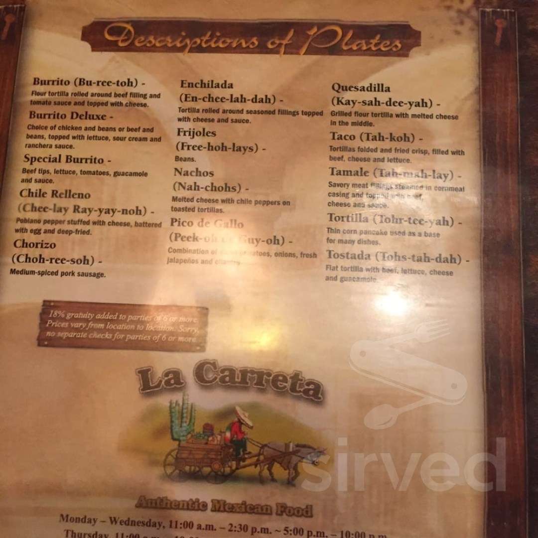 Picture of: La Carreta Mexican Restaurant menu in Winchester, Virginia, USA