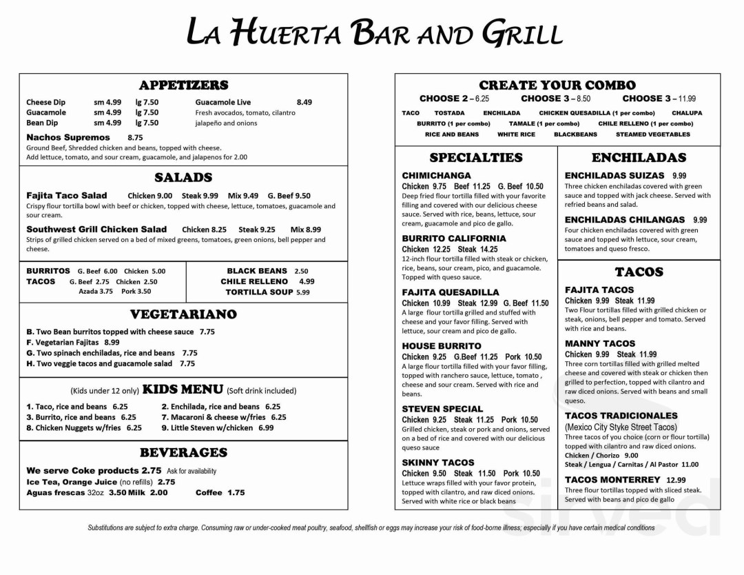 Picture of: La Huerta – Mexican Restaurant menu in Springdale, Arkansas, USA