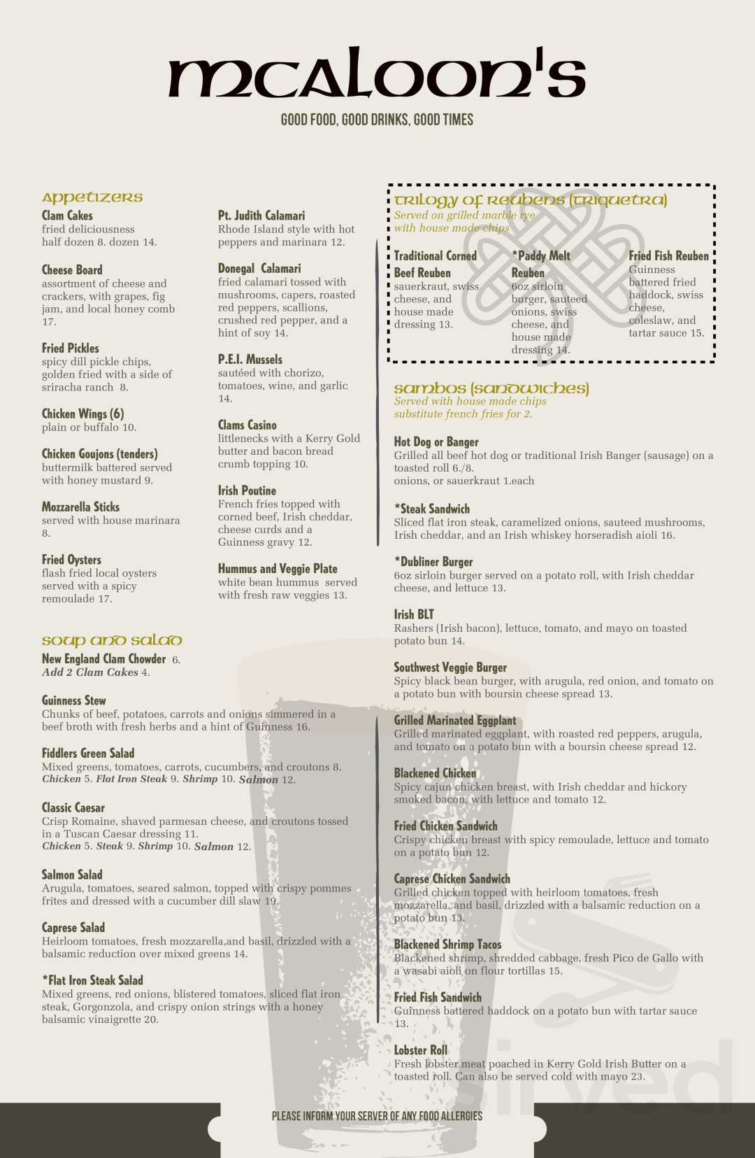 Picture of: McAloon’s Restaurant menu in New Shoreham, Rhode Island, USA