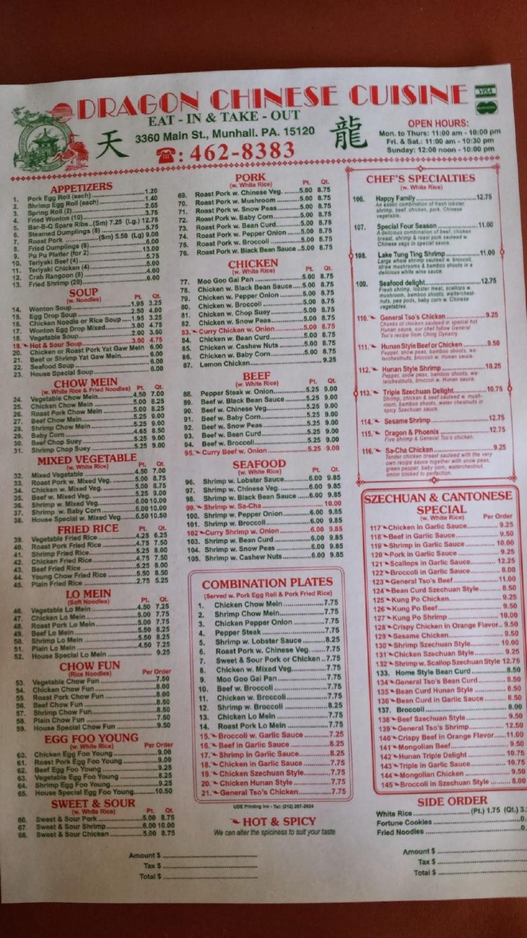 Picture of: Menu at Dragon Chinese Cuisine restaurant, Munhall