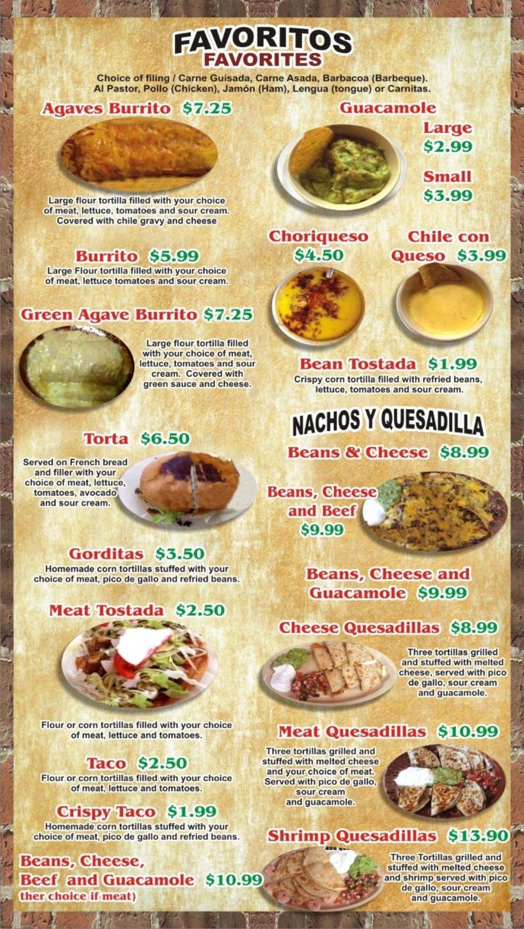 Picture of: Menu at Los Agaves Restaurant – Mexican Food Jalisco Style