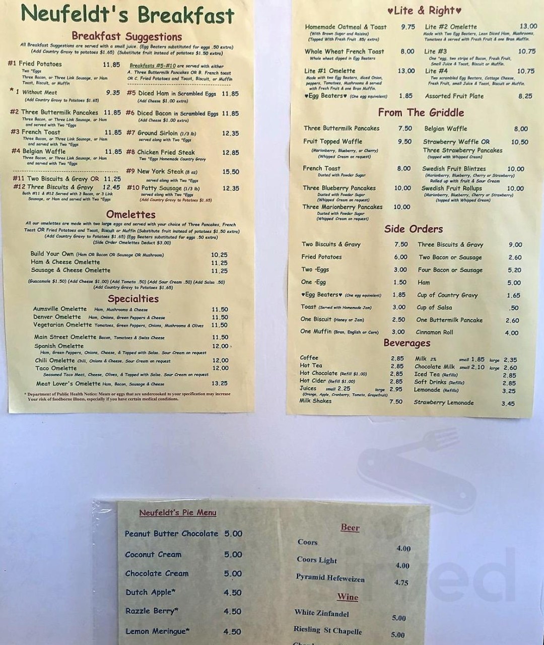 Picture of: Neufeldt’s Restaurant Aumsville menu in Aumsville, Oregon, USA