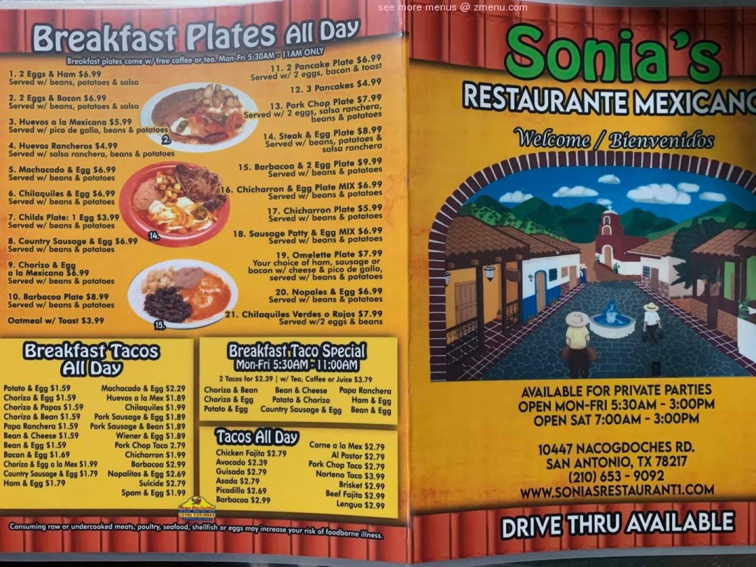Picture of: Online Menu of Sonias Restaurante Mexicano Restaurant, San Antonio