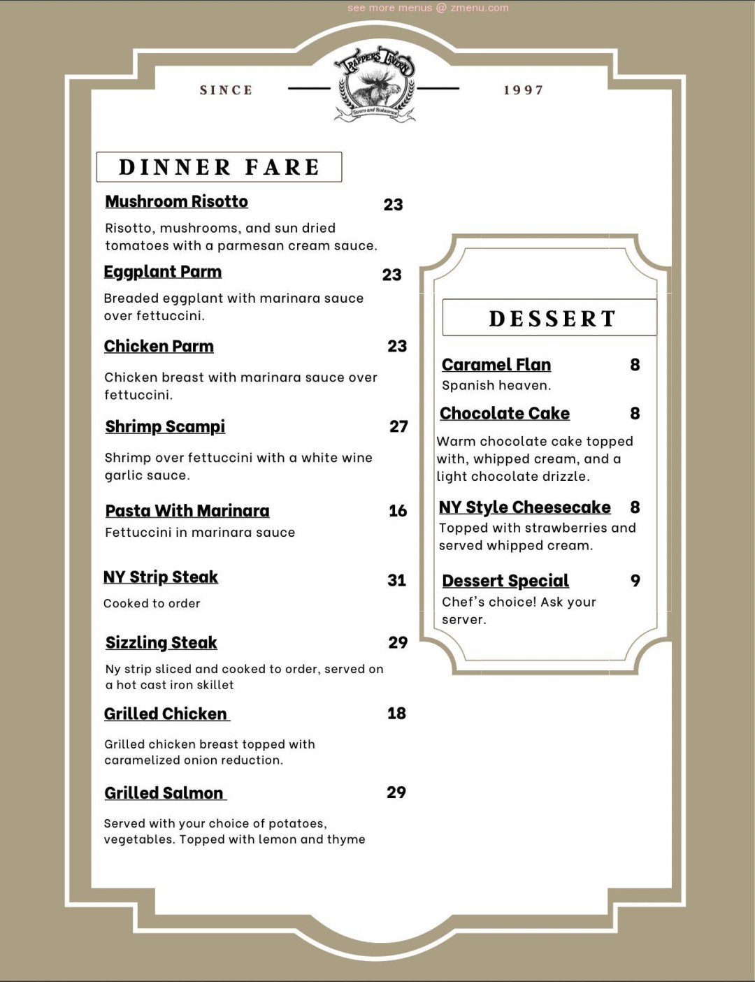 Picture of: Online Menu of Trappers Tavern & Restaurant Restaurant, North