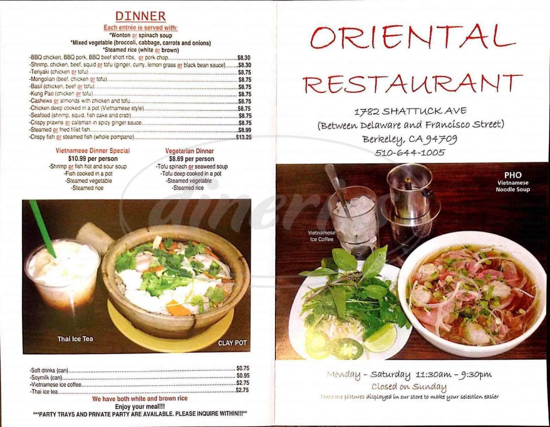 Picture of: Oriental Restaurant Menu – Berkeley – Dineries