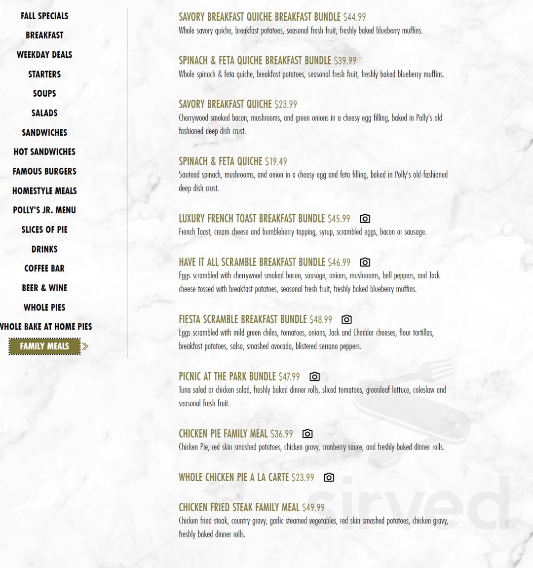 Picture of: Polly’s Pies Restaurant & Bakery menu in Moreno Valley, California