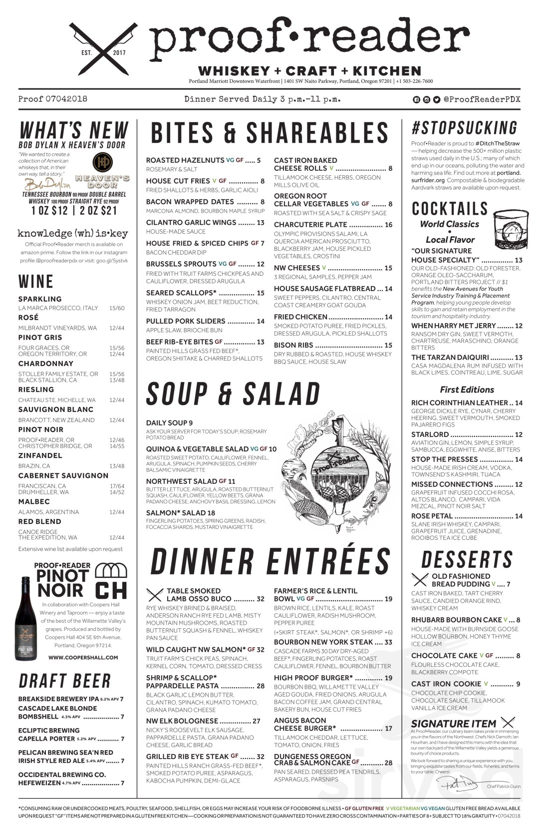 Picture of: Proof•Reader Restaurant & Bar menu in Portland, Oregon, USA