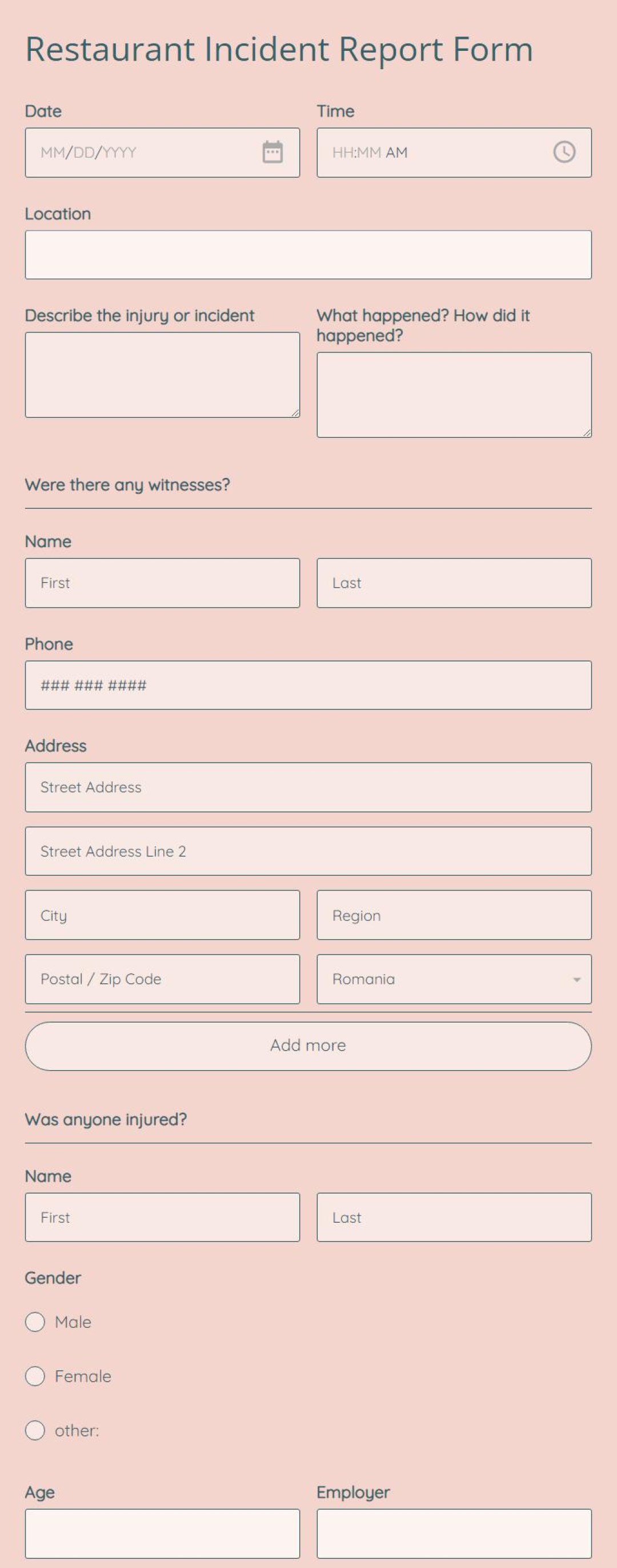Picture of: Restaurant Incident Report Form Template   Form Builder
