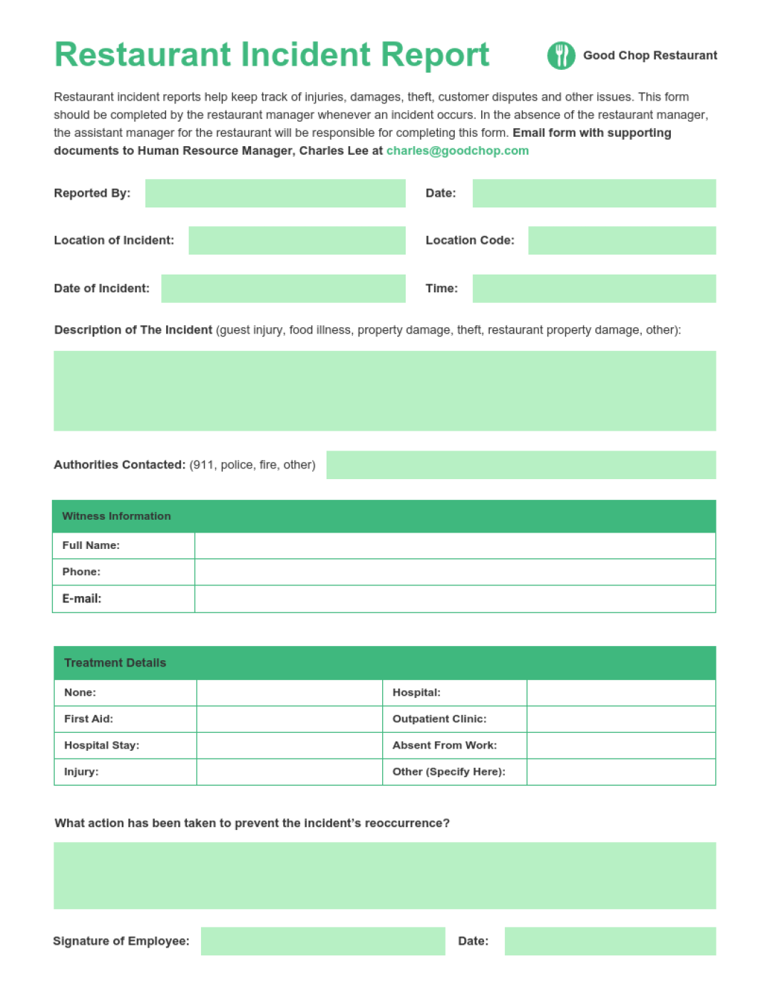 Picture of: Restaurant Incident Report Template