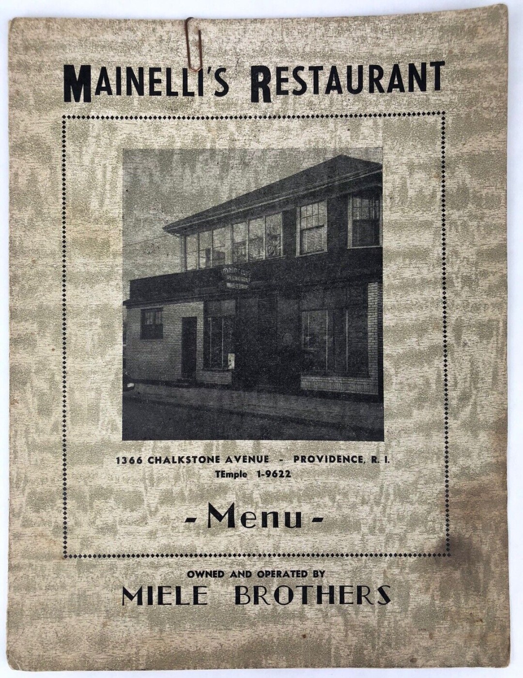 Picture of: ’s MAINELLI’S RESTAURANT Menu PROVIDENCE RI Restaurant Impossible  BALLANTINE