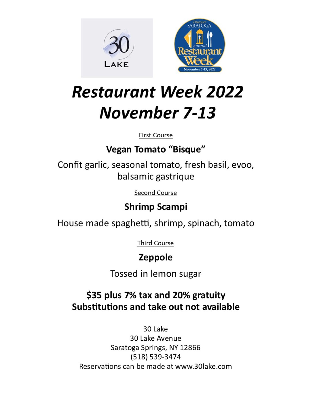 Picture of: Saratoga Restaurant Week: $ Dinners
