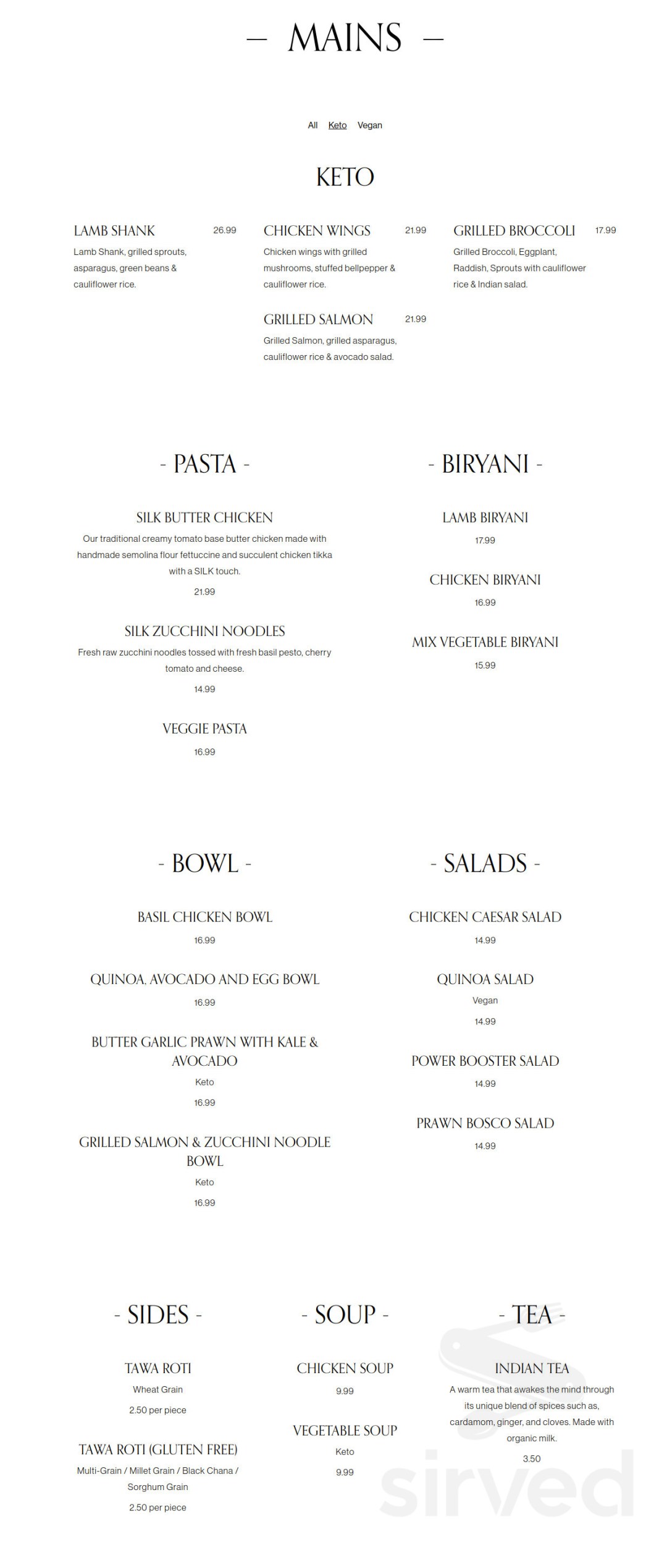 Picture of: Silk Dinner Lounge and Restaurant menu in Vancouver, British