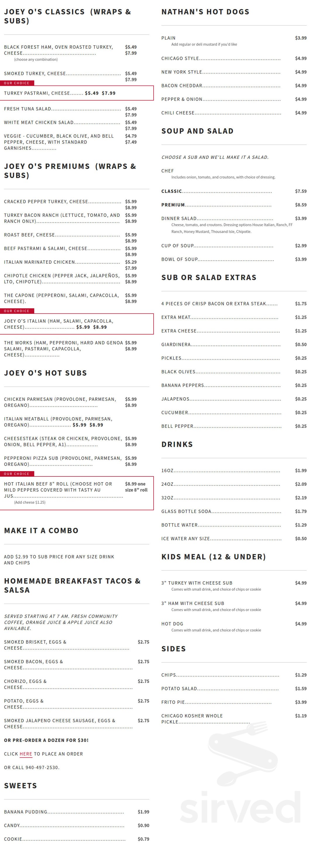 Picture of: The Original Joey O’s menu in Corinth, Texas, USA
