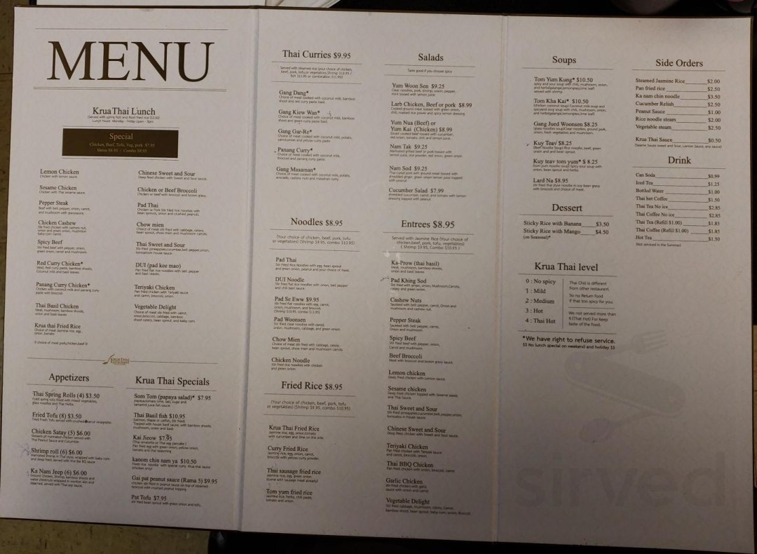 Picture of: Krua Thai Restaurant menu in Abilene, Texas, USA