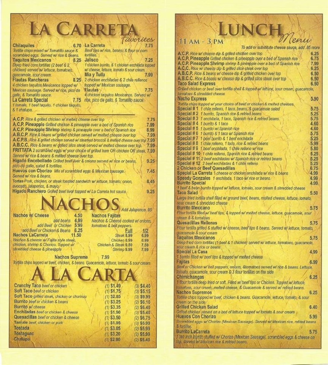 Picture of: La Carreta Mexican Restaurant menu in Newport, Tennessee, USA