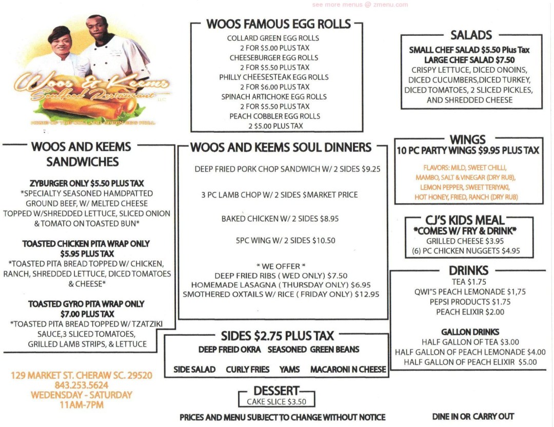 Picture of: Online Menu of Woos and Keems Soulfood Restaurant LLC Restaurant